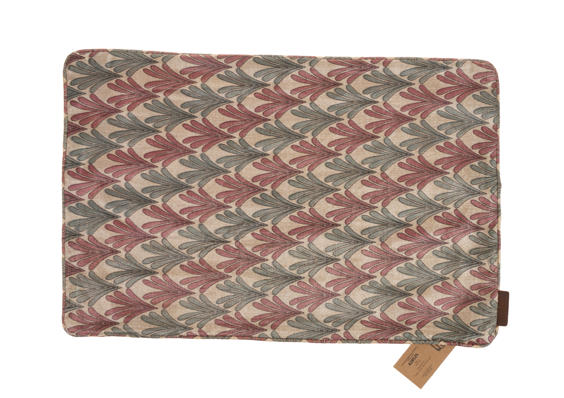 Einzigartiger Seidenkissenbezug (60 x 40 cm) mit farbenfrohem Boho-Vintage-Blattmuster in Altrosa-, Beige- und Grüntönen, passend zu einem Sari im orientalischen Stil.
