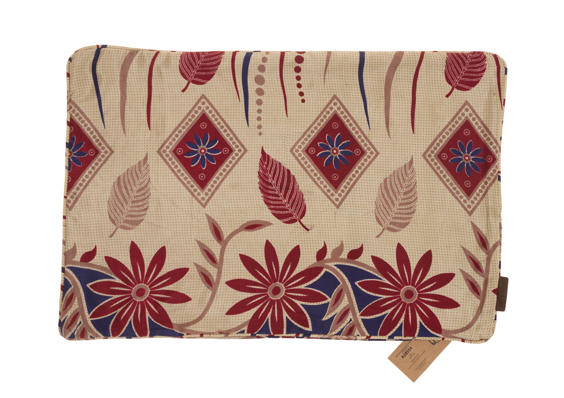 Unikt Silke pudebetræk 60x40 cm med creme bund og farverigt boho mønster i burgunder og blå blomster samt blade som sari pudebetræk