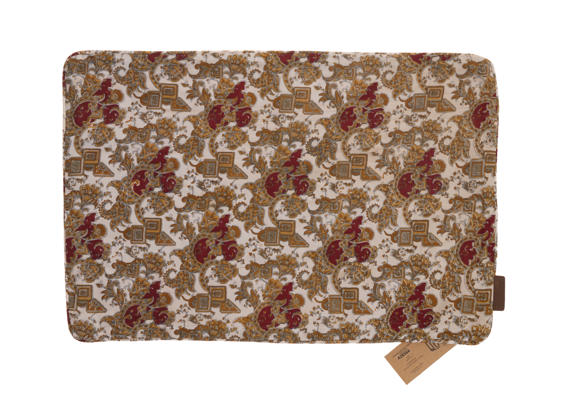 Silke sari pudebetræk 60x40 cm med farverigt orientalsk mønster i creme rød og guldtoner med boho vintage udtryk indisk etnisk pude
