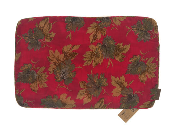 Unikt Silke pudebetræk 60x40 cm i dyb rød med store gyldne og brune blomsterprint som sari pudebetræk i orientalsk boho vintage stil.