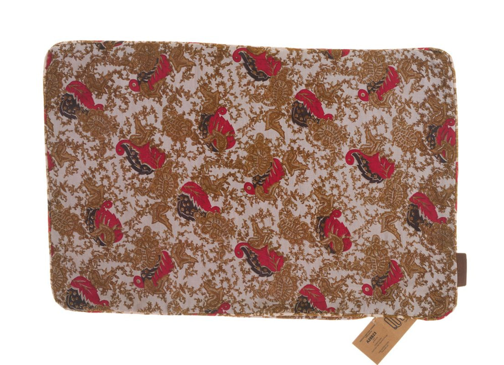 Seidenkissenbezug 60x40 cm im Sari-Kissen-Stil, Vintage-orientalisch-ethnisch-bohemisch mit braunen Schlingen und roten Vögeln auf cremeweißem Hintergrund