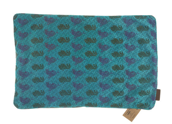 Silke pudebetræk 60x40 cm farverigt petrol og turkis med mørke paisley ornamenter sari pude i orientalsk etnisk boheme vintage stil