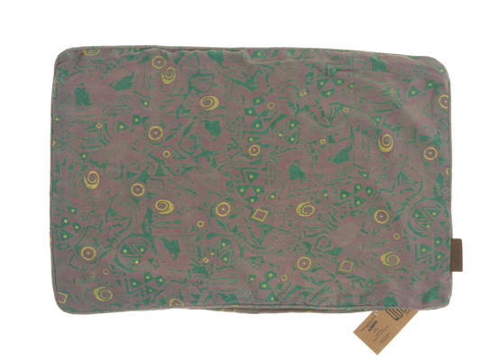 Silke pudebetræk 60x40 cm i grøn og teal med etnisk orientalsk suzani-lignende mønster i guld og mørkegrøn unik boho sari pude