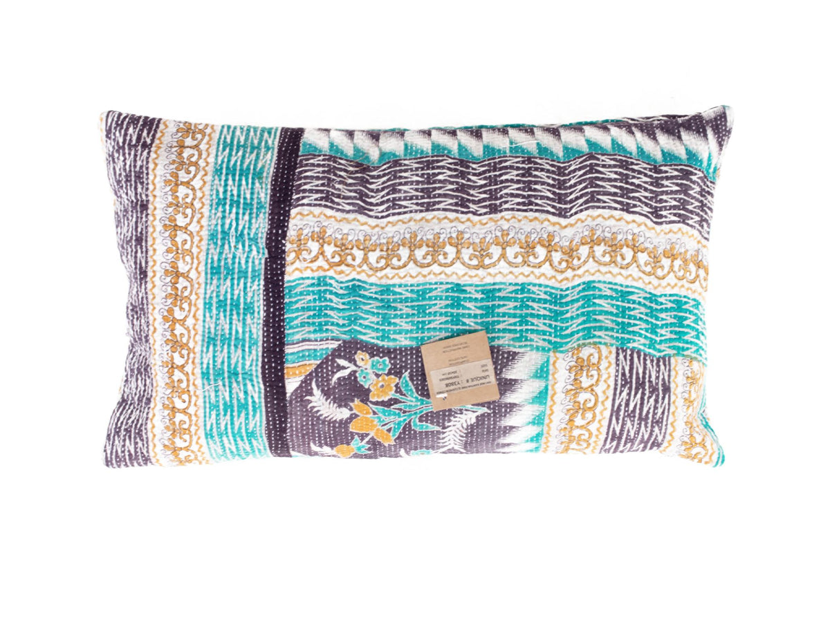 Einzigartiger Sari-Kissenbezug 30x50 mit farbenfrohen indischen Mustern in Lila, Türkis und Senfgelb - Vintage Boho Bohemian Sari-Kissenbezug/Indischer Kissenbezug für Sari-Kissen und orientalische Kissen
