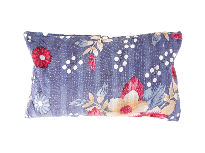 Einzigartiger Sari-Kissenbezug (30 x 50 cm) mit weiß-türkis-grün kariertem Muster im Bohème-Stil, indisches Upcycling-Sari-Kissen