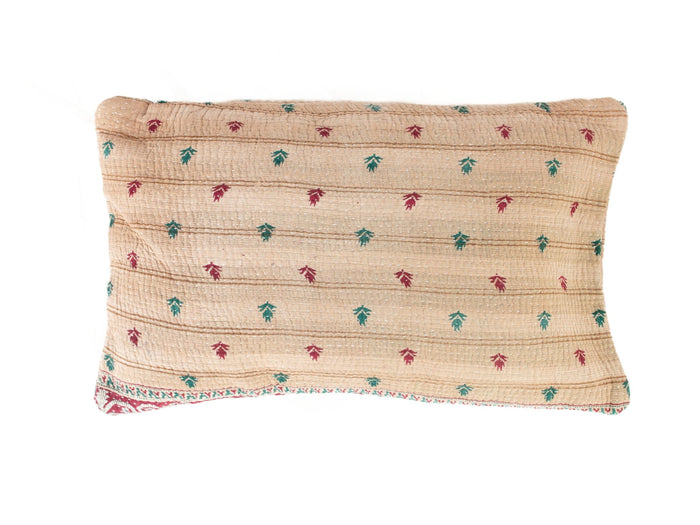 Einzigartiger Sari-Kissenbezug 30x50 cm mit farbenfrohen, bohemischen Mustern in Beige, Orange, Rosa und Mintgrün (indischer Vintage-Kissenbezug)