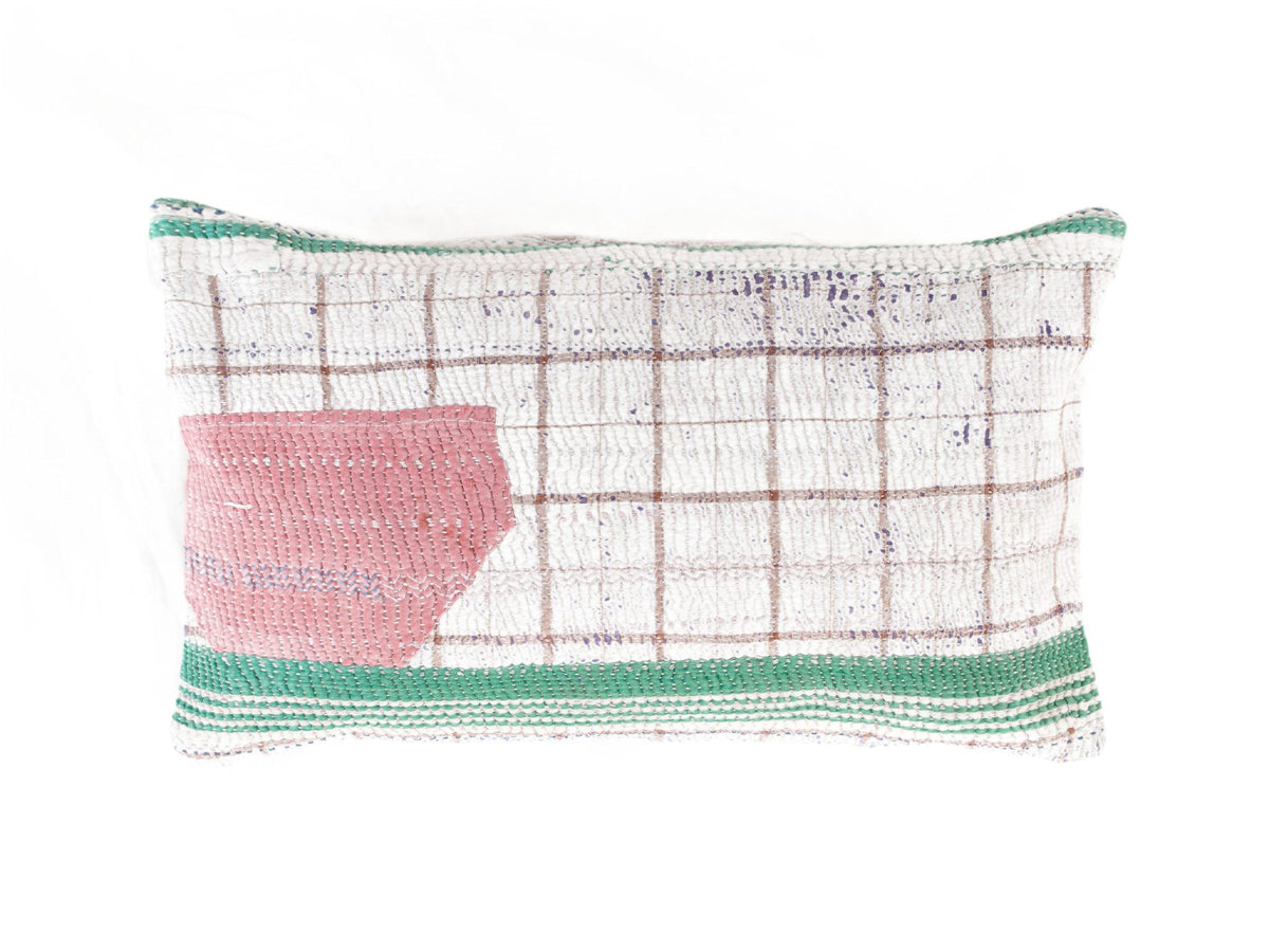 30x50 sari pillowcase in beige with green and red Indian patterns, vintage boho sari pillow (unique, upcycled)