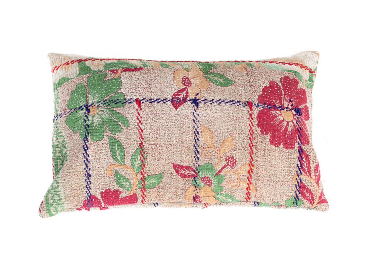 Sari pillowcase 30x50 in off-white with fine vintage oriental patterns in brown/terracotta - unique boho sari pillow in upcycled style
