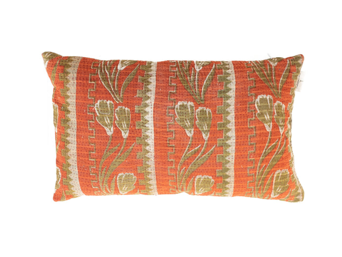 Sari-Kissenbezug 30x50 im Vintage-Boho-Stil mit grünen Blättern und mehrfarbigen Blumenmustern - einzigartiges Sari-Kissen