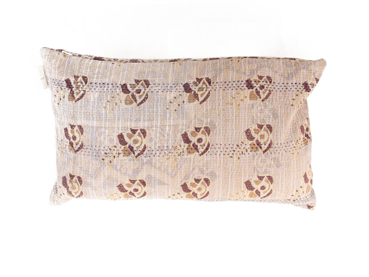 Einzigartiger Sari-Kissenbezug 30x50 cm mit farbenfrohen ethnischen Mustern in Grün, Beige und Dunkelblau/Schwarz, Boho- und Vintage-orientalischer Stil mit floralen und gestreiften Verzierungen (Sari-Kissen)