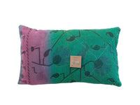 Sari-Kissenbezug 30x50 in Smaragdgrün mit dunkelblauem orientalischem Muster und Fischgrätmuster/inspirierten Details - einzigartiges indisches Kissen im Boho- und Vintage-Stil