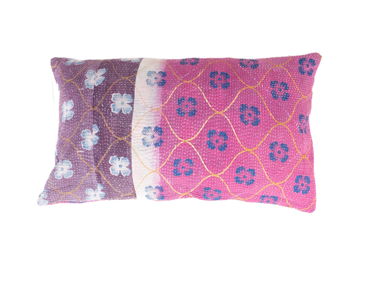 Sari-Kissenbezug 30x50 mit farbenfrohem Boho-Patchwork in Grün, Türkis und Rosa, indischem/Vintage-Muster und orientalischen Details im Sari-Kissen-Stil
