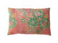 Bunter indischer Sari-Kissenbezug 60x40 mit orientalischen Bohème-Mustern in Creme-, Gelb-, Lila- und Rosatönen (Sari-Kissen/Upcycling)