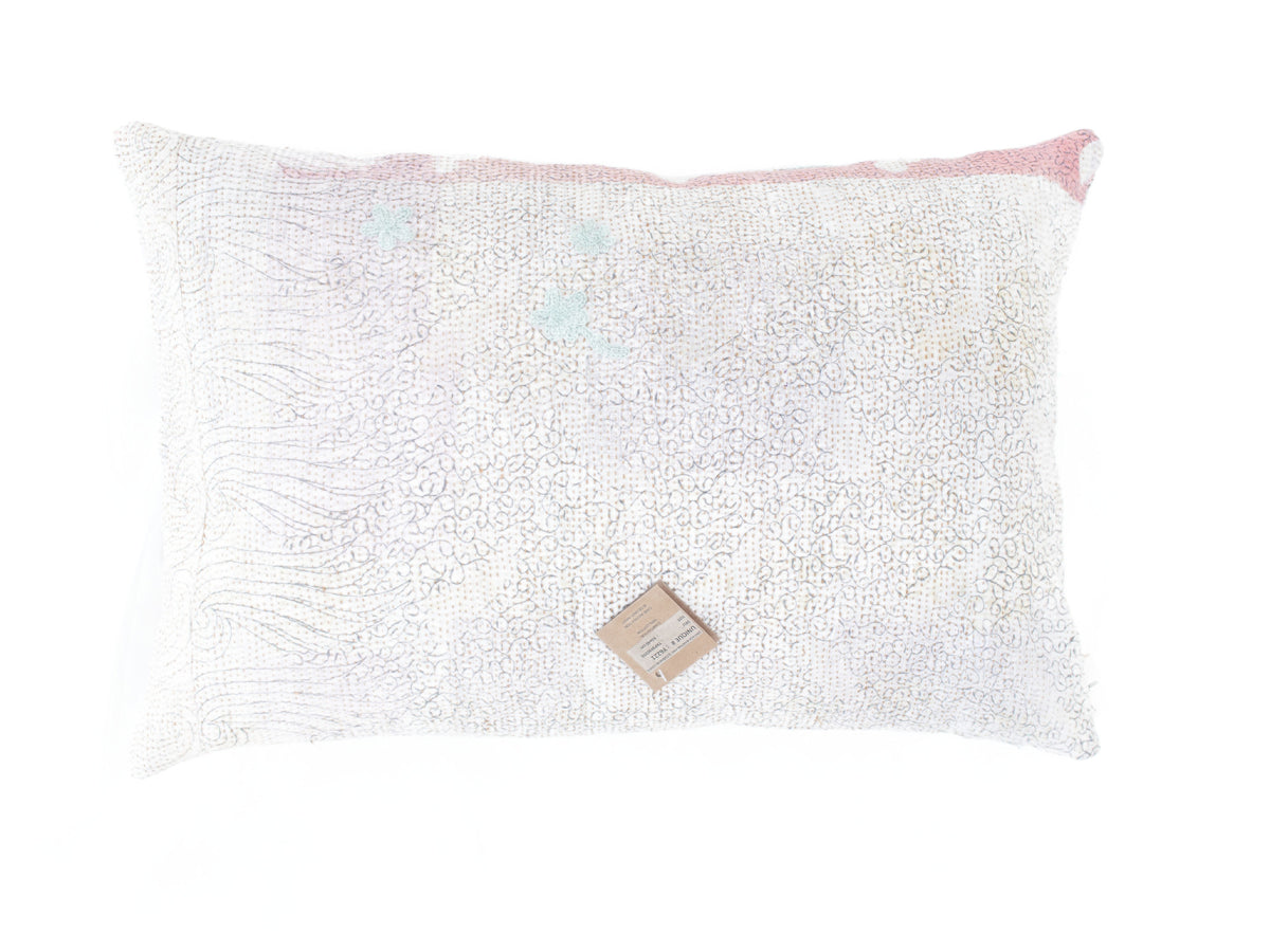 Sari pillowcase 60x40 with colorful boho/bohemian pattern in blue, beige and pink, Indian vintage sari pillow with ethnic oriental stripes and textile-like embroidery graphics