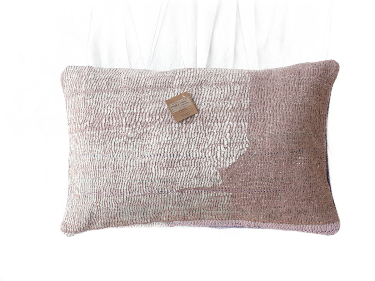Sari pillowcase 60x40 with colorful patchwork checks in rose, pink, purple and gray pattern for vintage, boho and Indian sari pillows