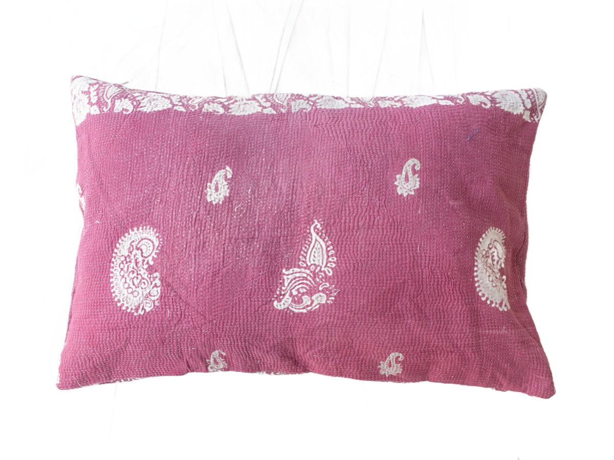 Sari-Kissenbezug 60x40 im Vintage-Boho-Stil mit farbenfrohen orientalischen Mustern in Gelb/Beige, Schwarz und Rosa (einzigartiger indischer Kissenbezug)