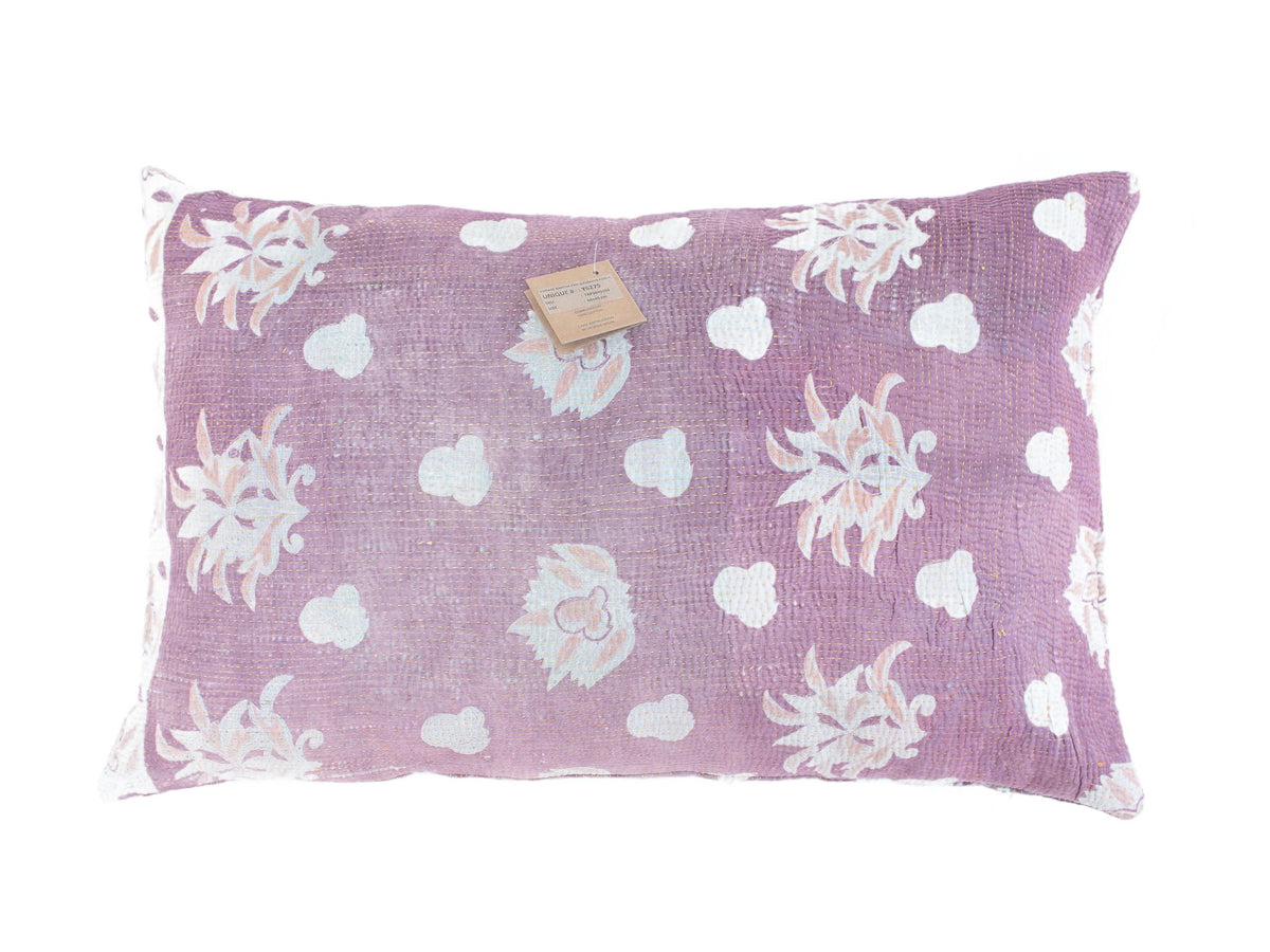 Unique sari pillowcase 60x40 cm in vintage boho style with colorful orange and ochre pattern and Indian/ethnic ornaments in beige and gray, sari pillow with oriental details and sari pillowcase look