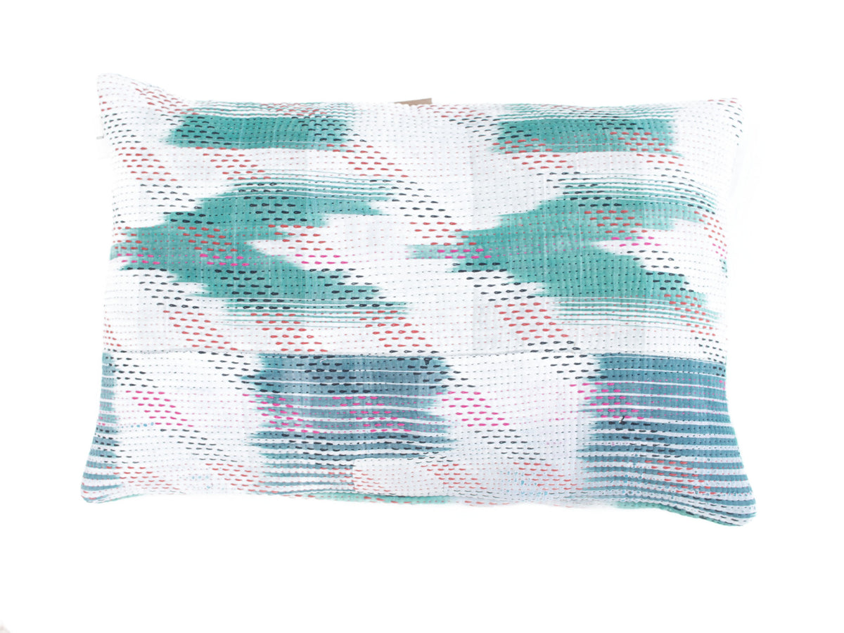 Sari-Kissenbezug 60x40 cm im Patchwork-Stil mit farbenfrohen Grün- und Türkistönen, Vintage-Boho-/orientalischem Muster und einzigartigem Sari-Kissen aus recyceltem Stoff