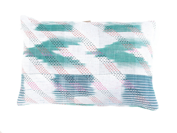 Sari-Kissenbezug 60x40 cm im Patchwork-Stil mit farbenfrohen Grün- und Türkistönen, Vintage-Boho-/orientalischem Muster und einzigartigem Sari-Kissen aus recyceltem Stoff