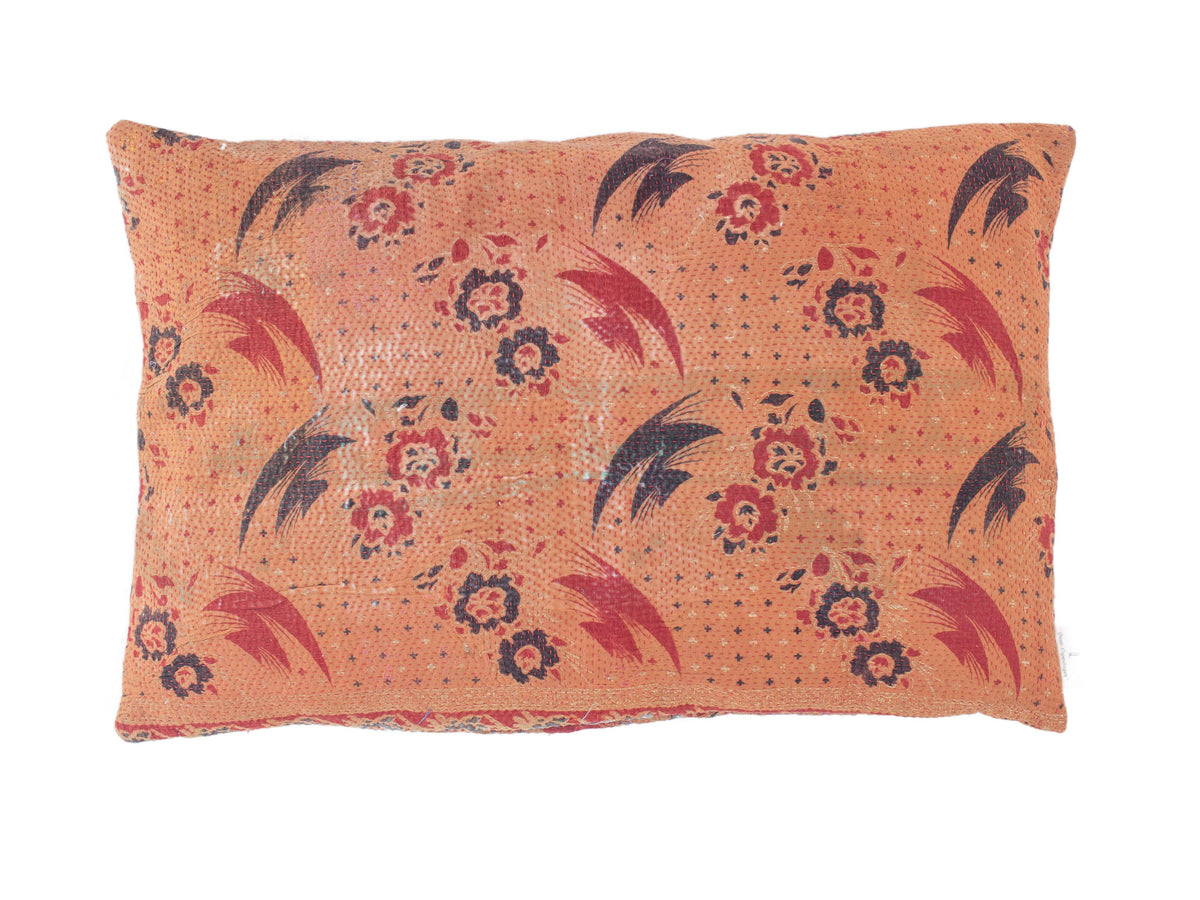 Sari-Kissenbezug 60x40 in Smaragdgrün mit farbenfrohen weißen und rosa Mustern, einzigartige indische Sari-Kissen/Upcycling-Boho-Kissen