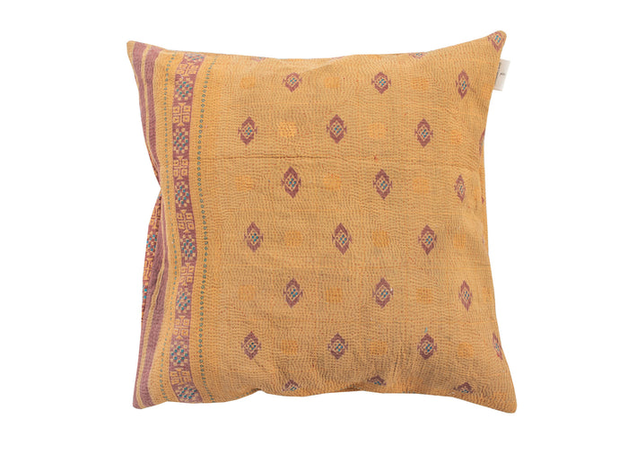 Sari-Kissenbezug 50x50 in Senfgelb mit lila und blauen Boho-Mustern, ethnisch-indische orientalische Sari-Kissen/einzigartiger Kissenbezug