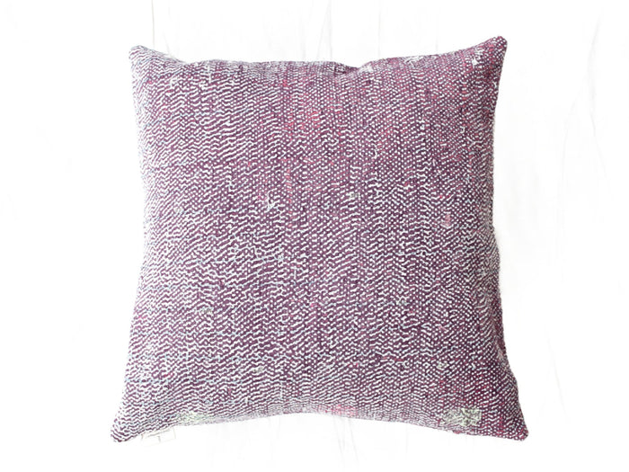 Sari-Kissenbezug 50x50 cm in Burgunderrot und Lila mit weißem Muster, Vintage-/Boho-Kissenbezug im indischen Stil mit ethnischer Textiloptik und einzigartiger Upcycling-Oberfläche