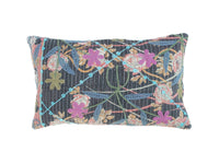Unique suzani pillowcase 30x50 cm in dark anthracite with colorful boho oriental embroidery and flowers in blue pink purple and green cords