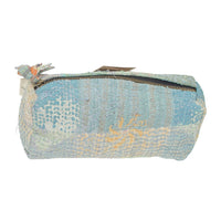 Fine Q Pouch Large, 17 × 12 cm, in light blue and cream with a zip and coloured fabric panels.