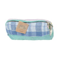 Fine Q Pouch Large, 17 × 12 cm, in blue, white and mint green with a zip and checks.