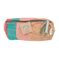 Fine Q Pouch Large, 17 × 12 cm, in peach, turquoise and red with a zip and coloured fabric panels.